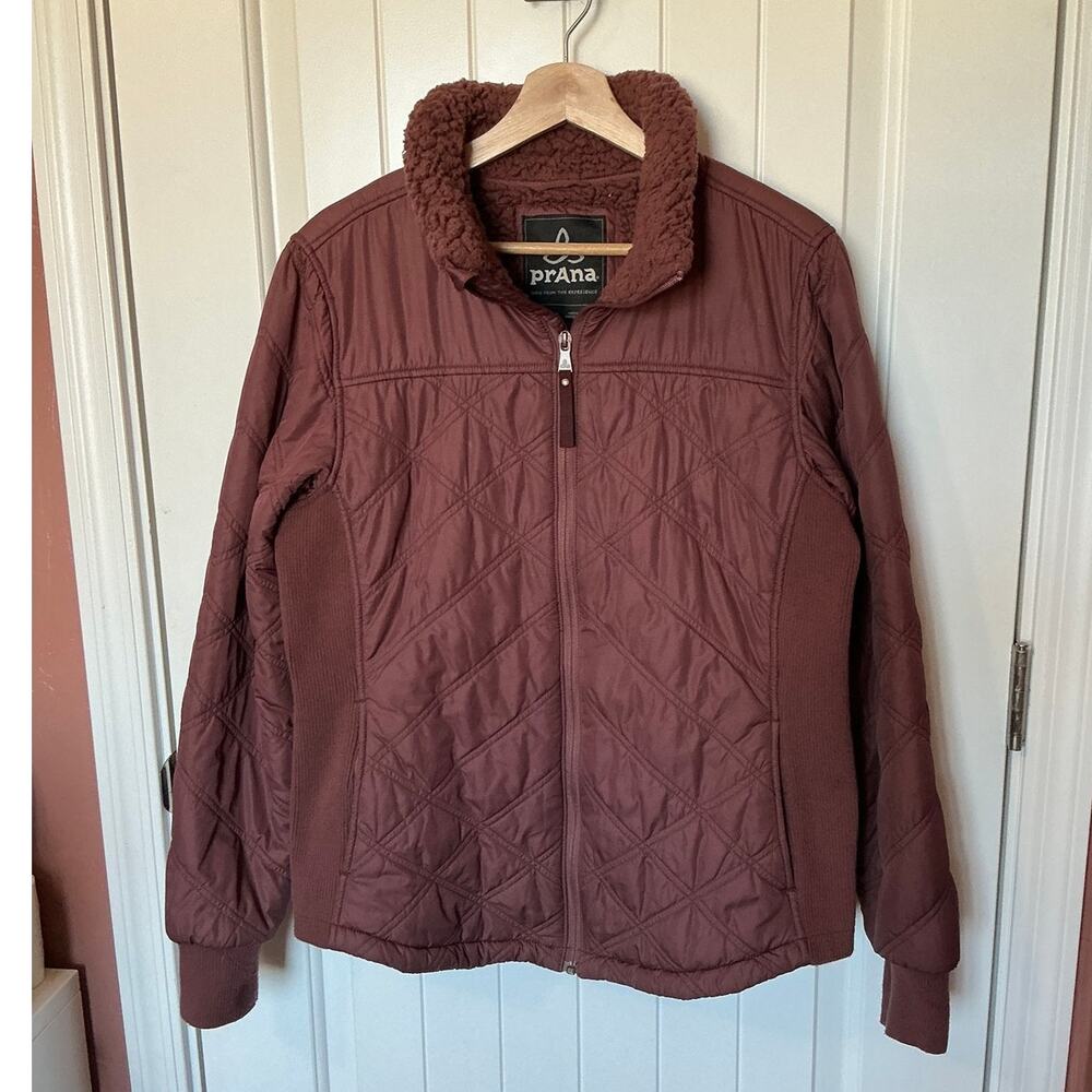 Prana Elsa Quilted Sherpa Jacket Large Maroon